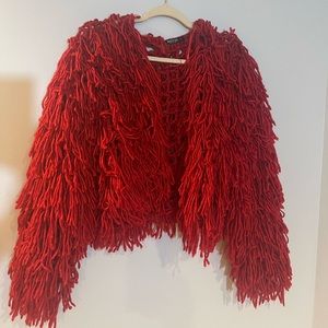 Nasty Gal Red Crop Shaggy Cardigan
